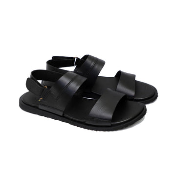 Black Color Stripe Design Leather Sandals For Men